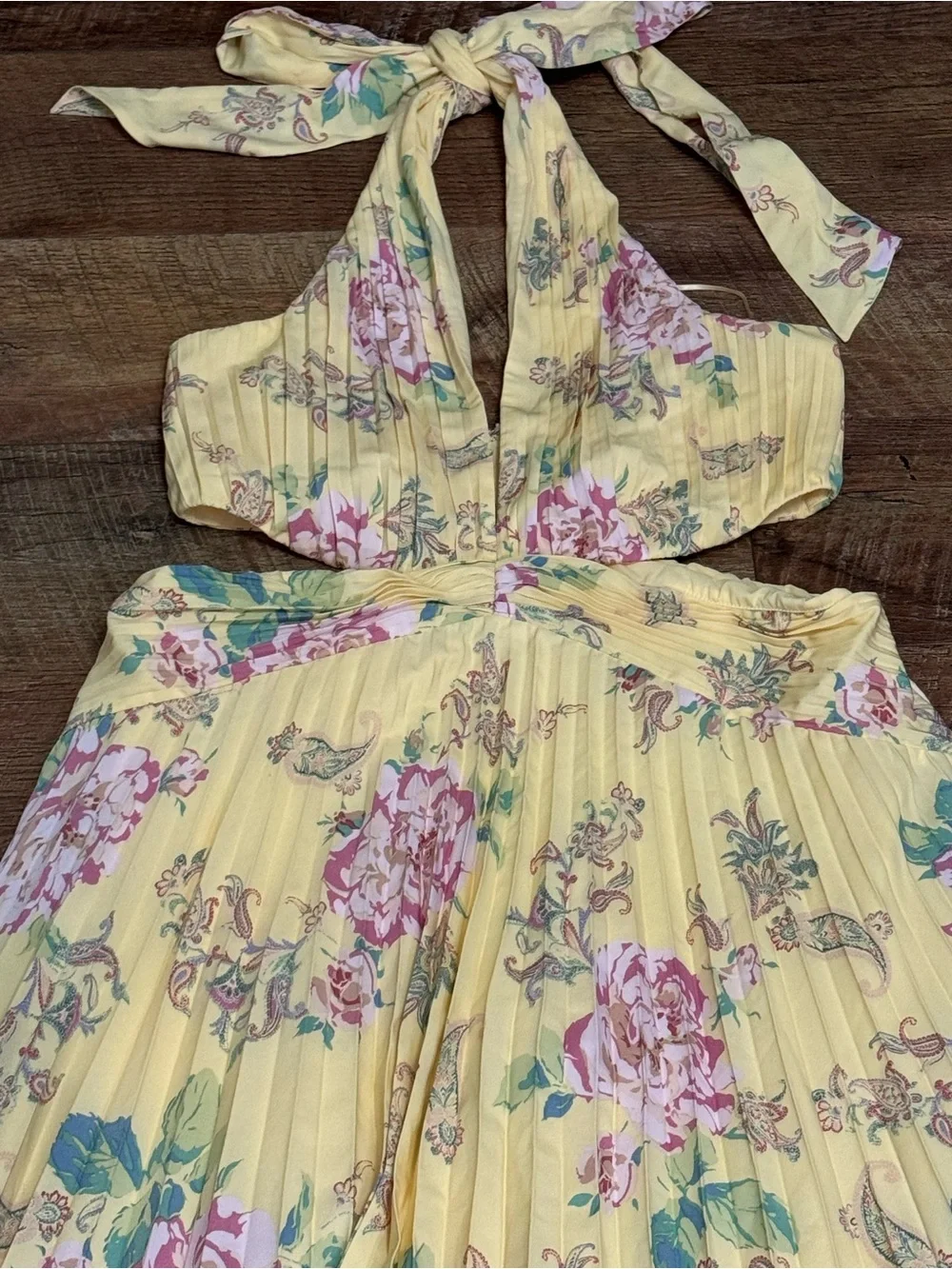 Abercrombie & Fitch Yellow Floral Giselle Plunge Halter Maxi Dress NWT